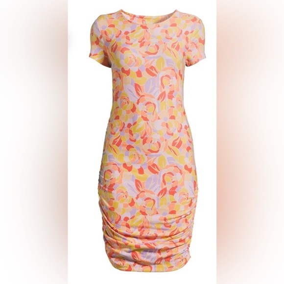 No Boundaries Juniors Multicolor Floral Print Colorful Side Ruched Midi … - Picture 4 of 10